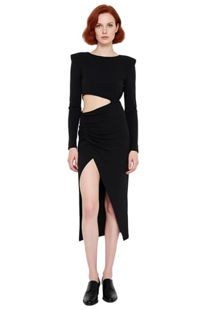 Kadın Bordo Bodycon Kesim Uzun Kollu Cut Out Detaylı Şık Maxi Elbise Gece Mezuniyet Davetleri
