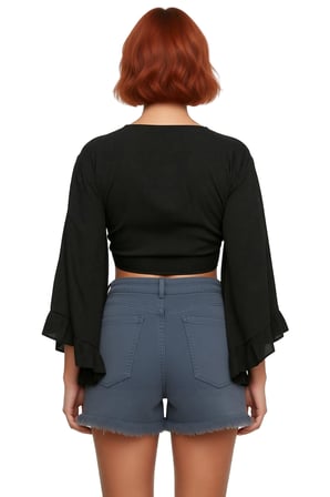 Kadın V Yaka İspanyol Kol Super Crop Dokuma Beachwear Bluz İle Şık Ve Ferah Bir Yaz Kombini
