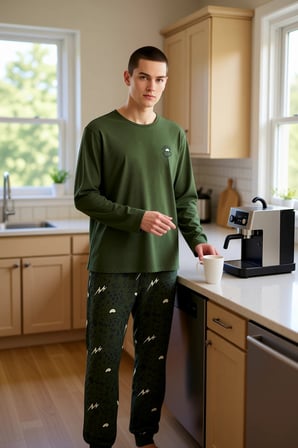 Erkek Haki Galaksi Desenli Nakışlı Pijama Takımı Fonksiyonel Dayanıklı Kaliteli Konforlu Şık