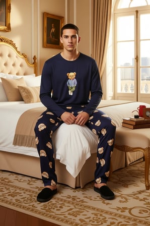 Erkek Ayıcık Desenli Regular Fit Pijama Takımı Fonksiyonel Dayanıklı Kaliteli Konforlu Şık