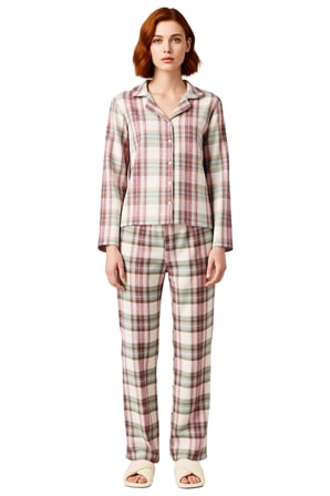 Kadın Ekose Flanel Pijama Takımı Gömlek Yaka Uzun Kollu Fonksiyonel Dayanıklı Kaliteli Şık