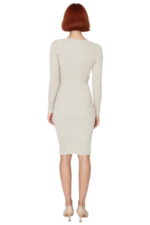 Kadın Kuşaklı Bodycon Triko Midi Elbise Bisiklet Yaka Uzun Standart Kollu Şık İlkbahar Sonbahar