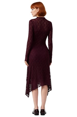 Kadın Asimetrik Kesim Bodycon Örme Dantel Dokulu Uzun Kollu Maxi Dik Yaka Elbise Kaliteli Şık