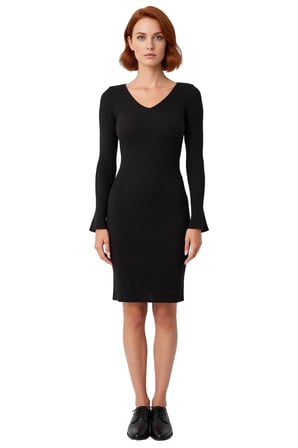 Kadın Uzun Kollu V Yaka Bodycon Triko Mini Elbise Günlük Şık Akrilik Kışlık Rahat Tasarım Kaliteli