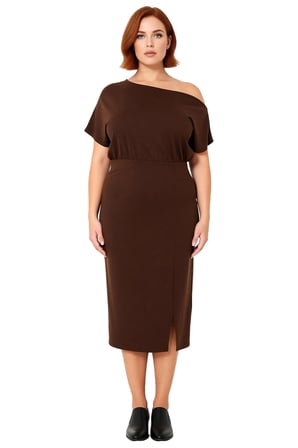 Kadın Asimetrik Yaka Bodycon Midi Elbise Şık Modern Düz Tasarım İlkbahar Sonbahar Davetleri İçin
