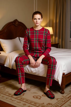 Kadın Ekose Pijama Takımı Bisiklet Yaka Uzun Kollu Fonksiyonel Dayanıklı Kaliteli Konforlu