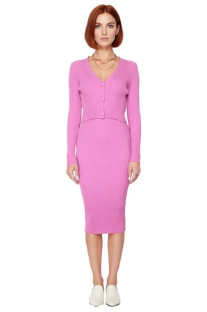 Kadın Bodycon Düz Triko Midi Elbise Uzun Kollu V Yaka Günlük Şık ve Rahat Kombinler İçin Kaliteli
