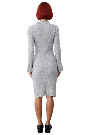 Kadın Degrade Desen Bodycon Polo Yaka Midi Triko Elbise İspanyol Kol Detayıyla Kışa Özel Kaliteli
