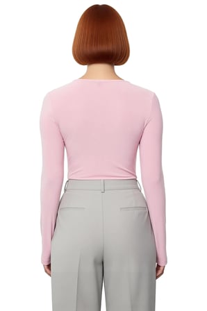 Kadın Pembe V Yaka Büzgülü Drape Detaylı Esnek Örme Bluz Günlük Kullanım İçin Şık Ve Feminine