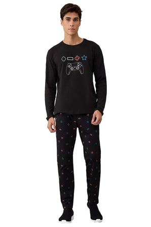 Erkek Oyun Temalı Bisiklet Yaka Uzun Kollu Pijama Takımı Fonksiyonel Dayanıklı Kaliteli Şık
