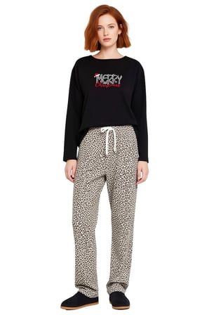 Kadın Galaksi Desenli Bisiklet Yaka Uzun Kollu Pijama Takımı Fonksiyonel Dayanıklı Estetik