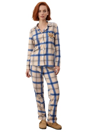 Kadin Ekose Polar Pijama Takımı Kirmizi Detayli Fonksiyonel Dayanıklı Kaliteli Konforlu Şık