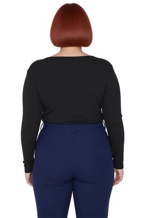 Kadın Havuz Yaka Uzun Kollu Fitted Vücuda Oturan Örme Crop Bluz Büyük Beden Cool Comfort