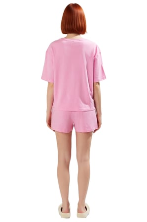 Kadın Slogan Baskılı Bisiklet Yaka Kısa Kollu Pijama Takımı Fonksiyonel Dayanıklı Kaliteli