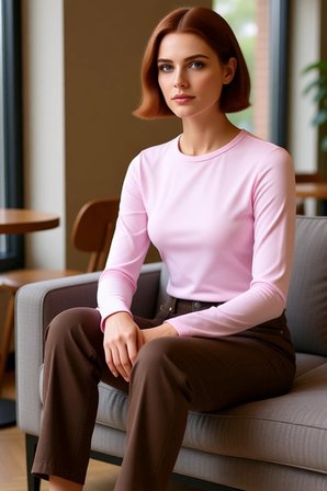 Kadın Pembe Viskon Ribana Dokulu Fitted Bisiklet Yaka Uzun Kollu Crop Bluz Günlük Kullanıma Uygun