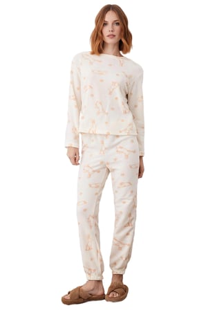 Kadın Tavşan Desenli Polar Pijama Takımı Fonksiyonel Dayanıklı Kaliteli Konforlu Estetik Şık