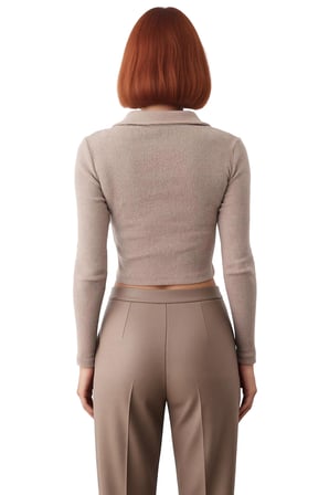 Kadın Fitted Polo Yaka Gömlek Yaka Düğme Detaylı Bluz Uzun Kollu Vücuda Oturan Esnek Örme Kışlık