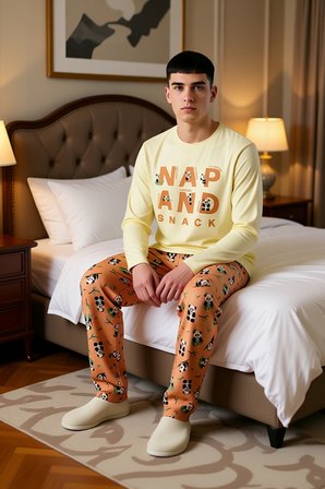 Kadın Panda Desenli Bisiklet Yaka Uzun Kollu Pijama Takımı Fonksiyonel Dayanıklı Kaliteli Şık