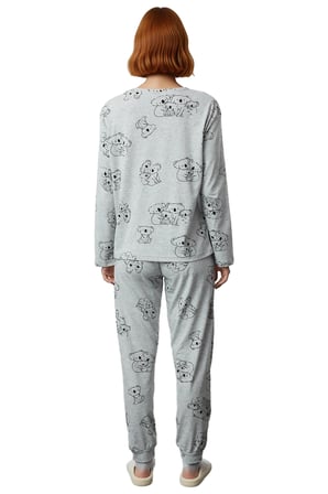 Kadın Koala Desenli Melanj Pijama Takımı Fonksiyonel Dayanıklı Kaliteli Konforlu Estetik Şık