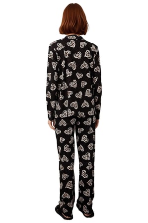 Kadın Açık Kalp Desenli Gömlek Yaka Pijama Takımı Fonksiyonel Dayanıklı Kaliteli Konforlu Şık
