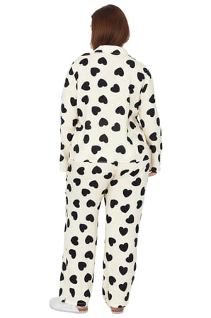 Kadın Kalp Desenli Gömlek Yaka Pijama Takımı Fonksiyonel Dayanıklı Kaliteli Konforlu Rahat