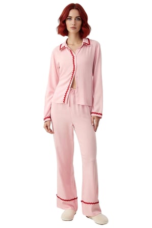 Kadın Viskon Gömlek Yaka Pijama Takımı Şerit Detaylı Fonksiyonel Dayanıklı Kaliteli Modern