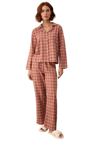 Kadın Ekose Flanel Gömlek Pantolon Pijama Takımı Fonksiyonel Dayanıklı Kaliteli Konforlu Şık