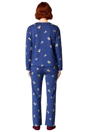 Kadın Ayıcık ve Kalp Desenli Polar Pijama Takımı Fonksiyonel Dayanıklı Kaliteli Konforlu Şık