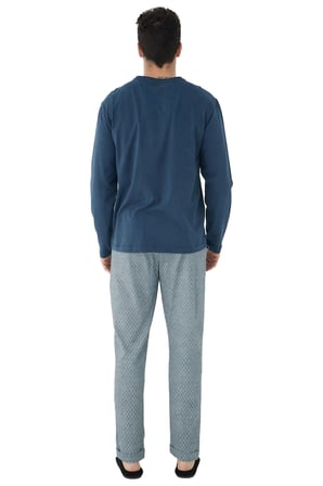 Erkek Geometrik Desenli Bisiklet Yaka Pijama Takımı Fonksiyonel Dayanıklı Kaliteli Estetik