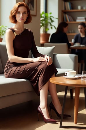 Kadın Asimetrik Yaka Tek Uzun Kollu Bodycon Midi Aksesuar Detaylı Örme Kokteyl Elbisesi Glam