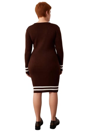 Kadın Bodycon Kesim Fitilli Triko Kazak Elbise Çizgili Detaylı Bisiklet Yaka Uzun Kollu Stil