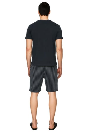 Erkek Çizgili Pijama Takımı Bisiklet Yaka Kısa Kollu Fonksiyonel Dayanıklı Kaliteli Modern