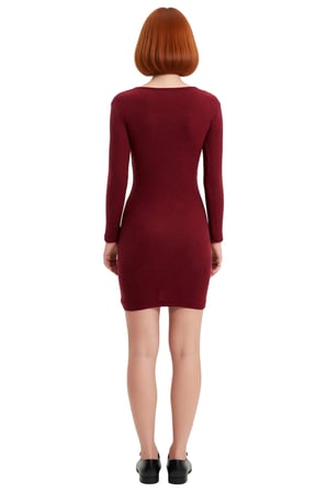 Kadınlar İçin Havuz Yaka Uzun Kollu Bodycon Fitilli Mini Elbise Şık Kışlık Günlük Stil İdeal