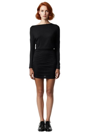 Kadın Bodycon Kalıp Kayık Yaka Uzun Kollu Örme Mini Elbise Smart Casual Günlük Şıklığı İçin İdeal