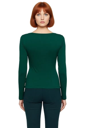Kadın Fitted Kırmızı Kayık Yaka Uzun Kollu Likralı Penye Süprem Bluz Günlük Kombinler İçin İdeal