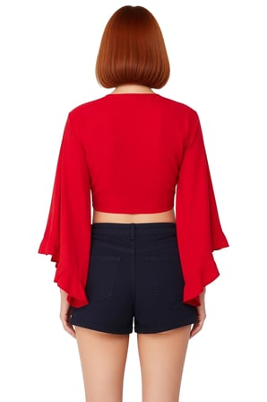 Kadın V Yaka İspanyol Kol Super Crop Dokuma Beachwear Bluz İle Şık Ve Ferah Bir Yaz Kombini