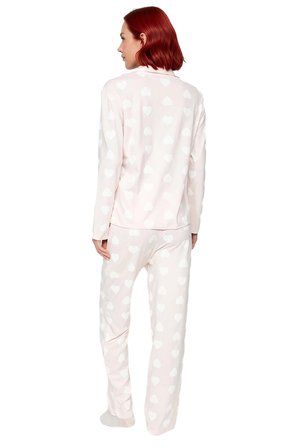 Kadın Kalp Desenli Mürdüm Gömlek ve Pantolon Pijama Takımı Fonksiyonel Dayanıklı Kaliteli Şık
