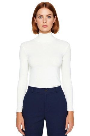 Kadın Fitted Balıkçı Yaka Uzun Kollu Basic Siluet Esnek Örme Bluz Cool & Comfort Tarzıyla Günlük