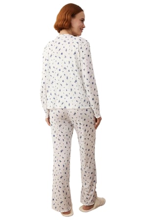Kadın Çiçekli Fitilli Örme Pijama Takımı Hırka Detaylı Fonksiyonel Dayanıklı Kaliteli Spor