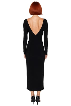 Kadınlar İçin Kayık Yaka Uzun Kollu Maxi Boy Sırt Dekolteli Şık Bodycon Örme Elbise Kaliteli