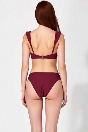 Kadın Bikini Takımı Bralette Üst Balensiz Normal Bel Slip Alt Döküm Aksesuar Detay Kolsuz Örme Kumaş
