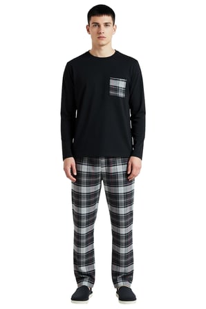 Erkek Ekose Detaylı Flanel Pijama Takımı Fonksiyonel Dayanıklı Kaliteli Konforlu Estetik Şık