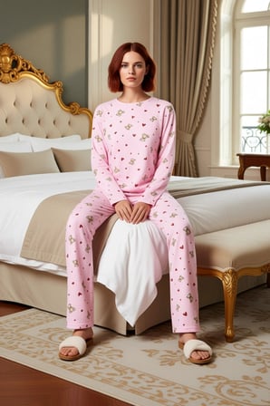 Kadın Ayıcık ve Kalp Desenli Polar Pijama Takımı Fonksiyonel Dayanıklı Kaliteli Konforlu Şık