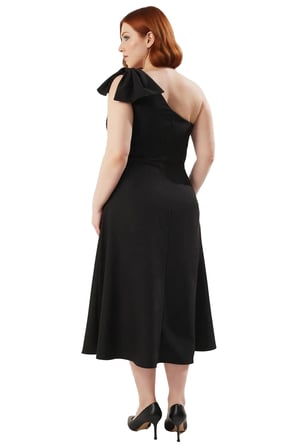 Kadın Büyük Beden Bodycon Midi Elbise Tek Omuzlu Asimetrik Yaka Şık Davetler İçin Zarif Dokuma