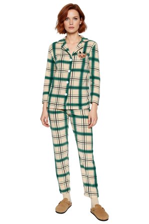 Kadin Ekose Polar Pijama Takımı Kirmizi Detayli Fonksiyonel Dayanıklı Kaliteli Konforlu Şık