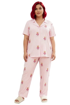 Kadın Melanj Yıldız Desenli Gömlek Yaka Pijama Takımı Fonksiyonel Dayanıklı Kaliteli Rahat