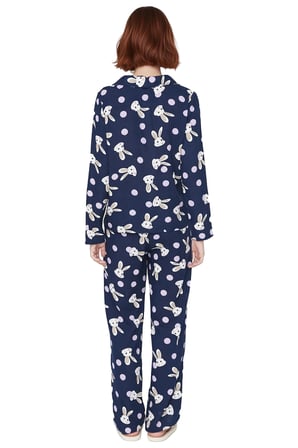Kadın Viskon Tavşan Desenli Gömlek Pantolon Pijama Takımı Fonksiyonel Dayanıklı Kaliteli Şık