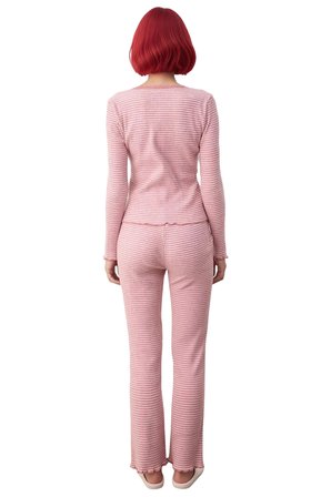 Kadın Çizgili Fitilli Pijama Takımı Dantel Detaylı Fonksiyonel Dayanıklı Kaliteli Konforlu