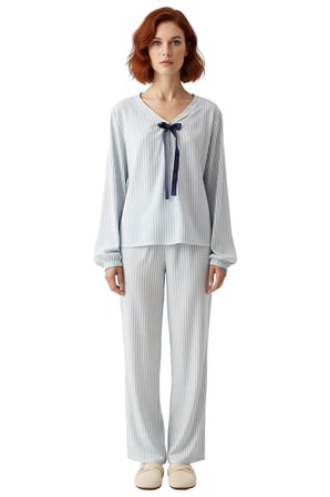 Çizgili Dokuma Pijama Takımı Kadın Fonksiyonel Dayanıklı Kaliteli Konforlu Estetik Premium