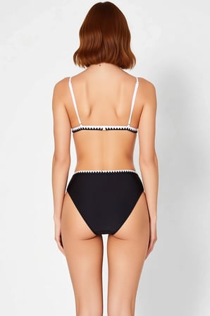 Kadın Bikini Takımı Üçgen Kap Balensiz Yüksek Bel Slip Alt Çıkarılabilir Kaplı Nakış Detay Kolsuz